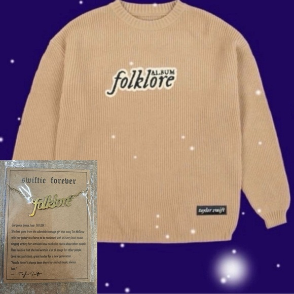 Taylor Swift Sweaters - Taylor Swift Folklore Album Chenille Patch Crewneck Sweater & FREE NECKLACE